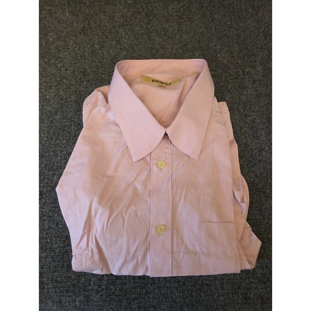 Bachrach Dress Shirt Mens 18.5 36/37 Pink Solid Regular Fit Woven Cotton LS